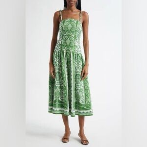 FARM Rio Green and White Midi Dress